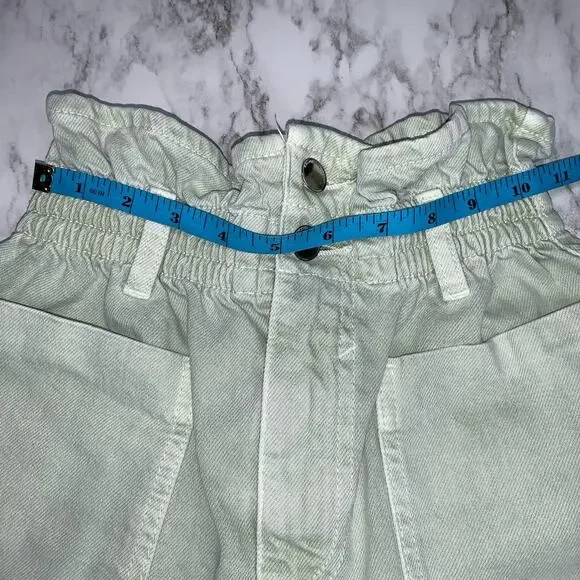 ZARA High Waisted Pastel Green 100% Cotton Women Paper Bag Shorts Size US 2 - Picture 5 of 10